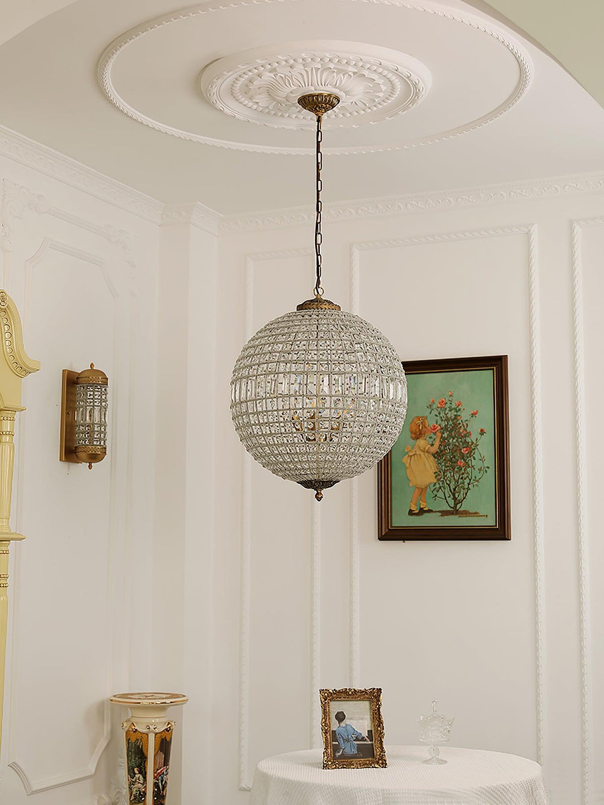 Elyinissa lámpara de araña Globo dorado cristal Vintage