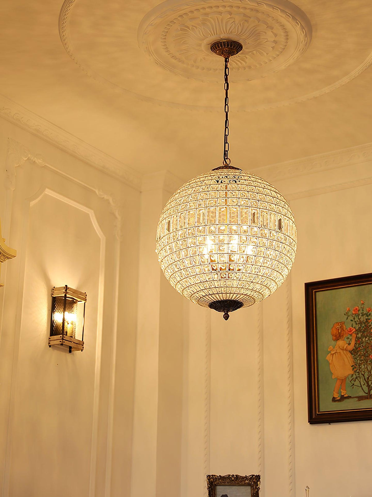 Elyinissa lámpara de araña Globo dorado cristal Vintage