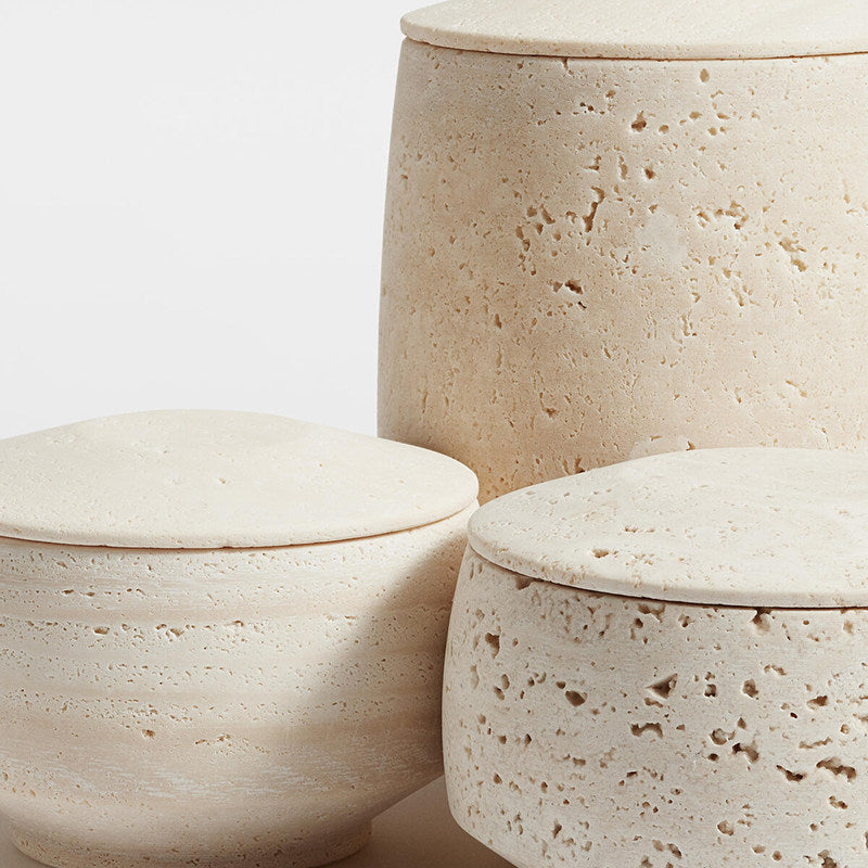 Sovel elegante interior moderno con soporte para velas de piedra natural travertino