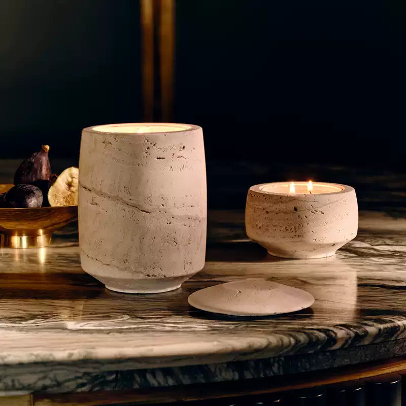 Sovel elegante interior moderno con soporte para velas de piedra natural travertino
