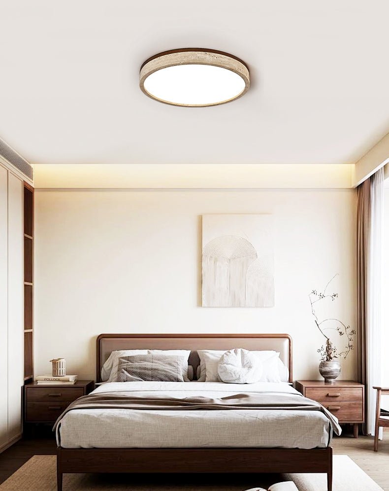 Xoan lámpara de techo Glowly con halo redondo de travertino