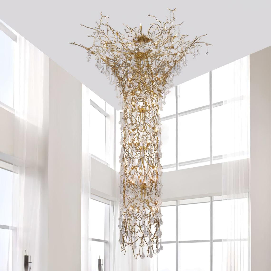 Abeleisa lámpara de araña de rama de árbol en latón con cristal para escalera