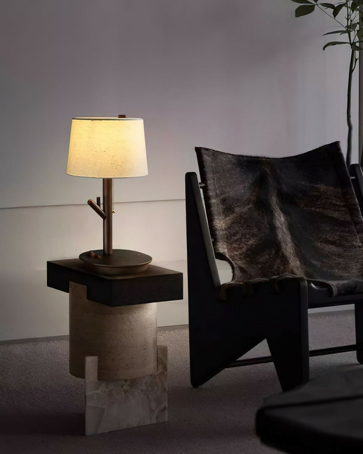 Lámpara de mesa rústica de madera nogal