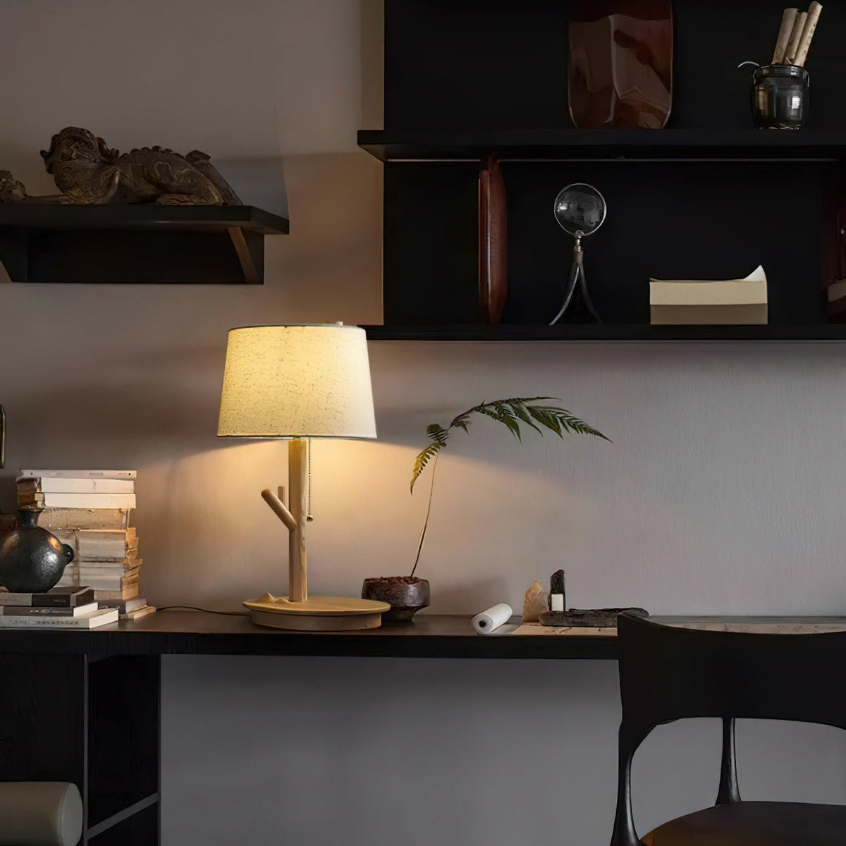 Lámpara de mesa rústica de madera nogal
