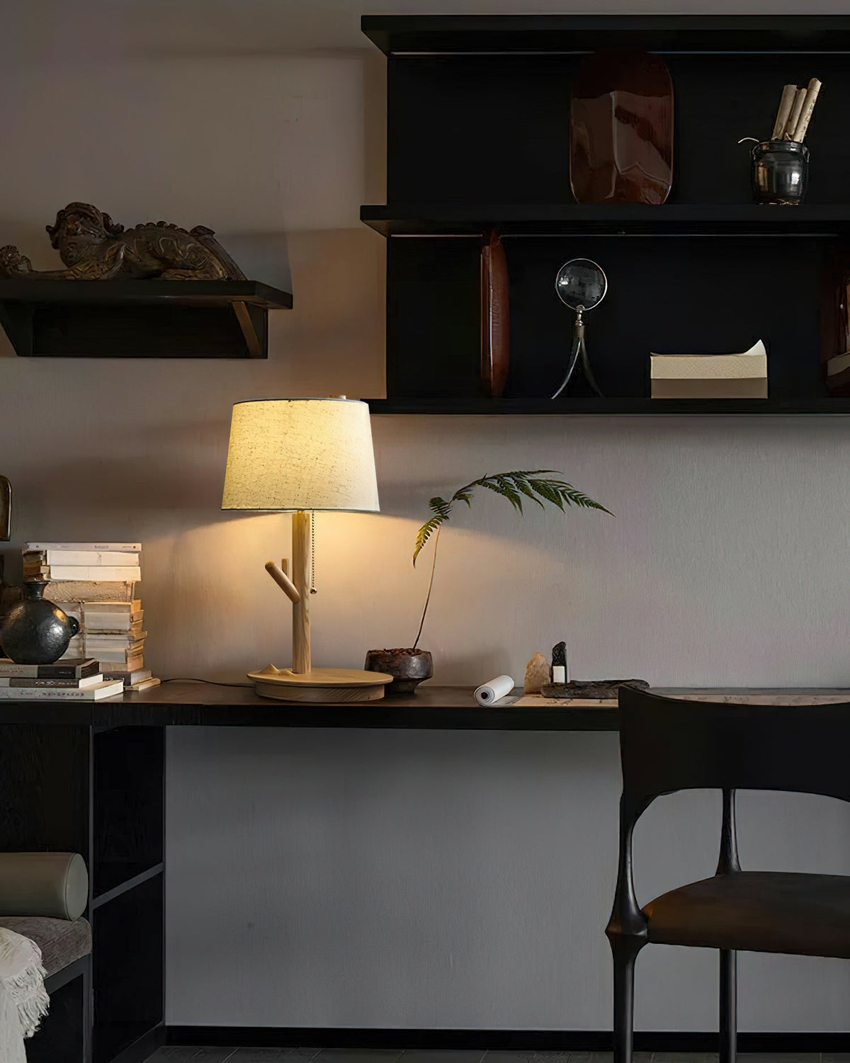 Lámpara de mesa rústica de madera nogal