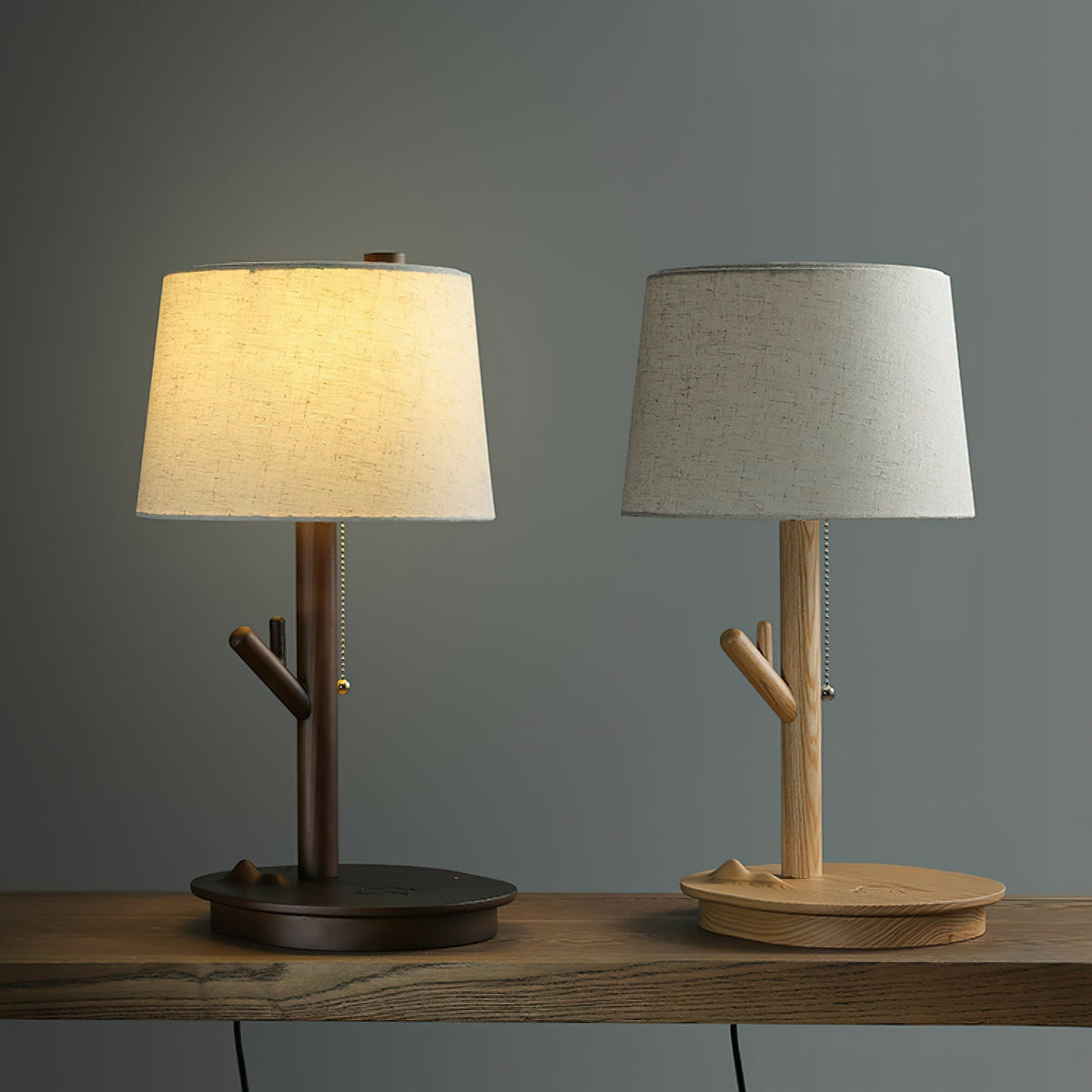 Lámpara de mesa rústica de madera nogal