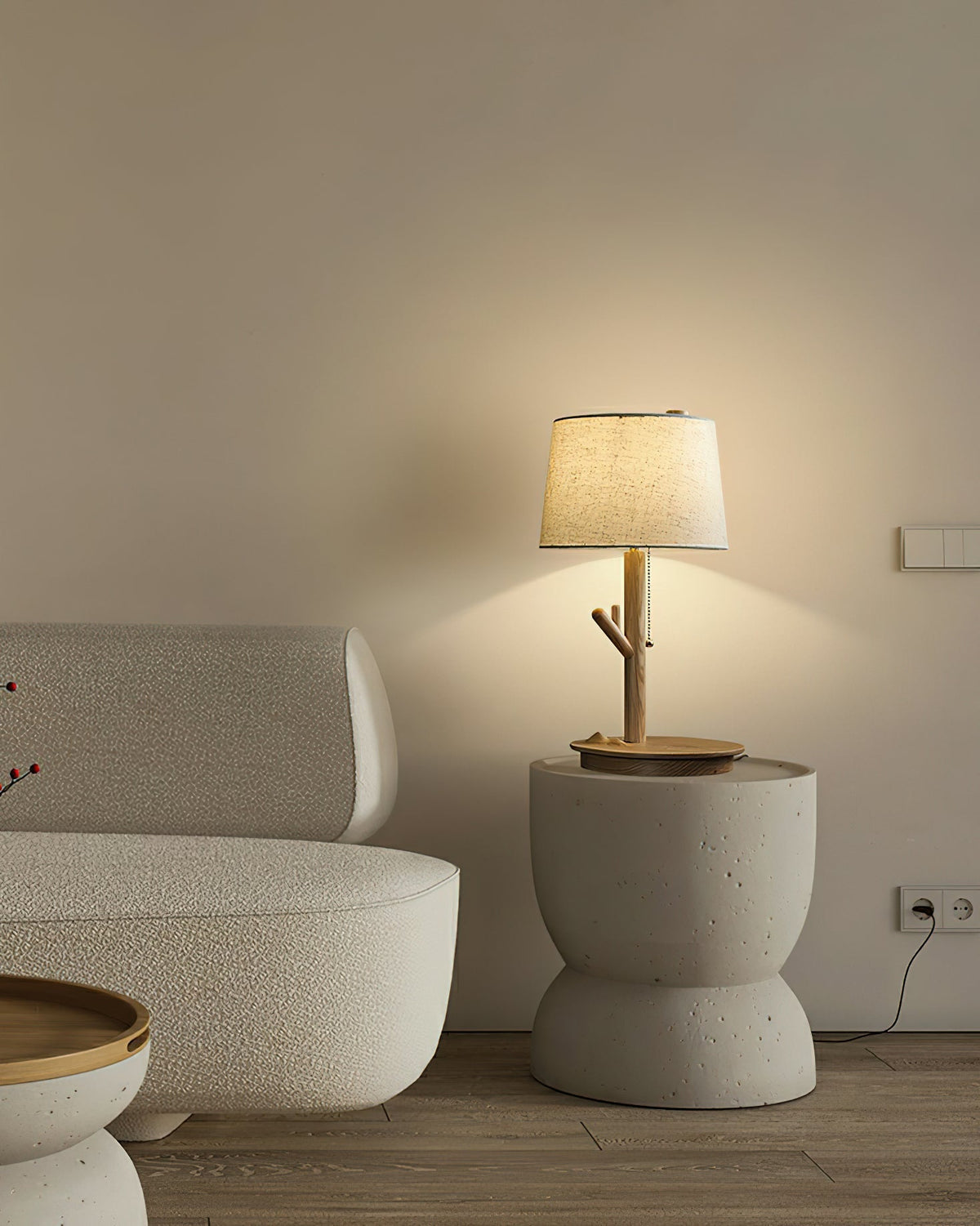Lámpara de mesa rústica de madera nogal