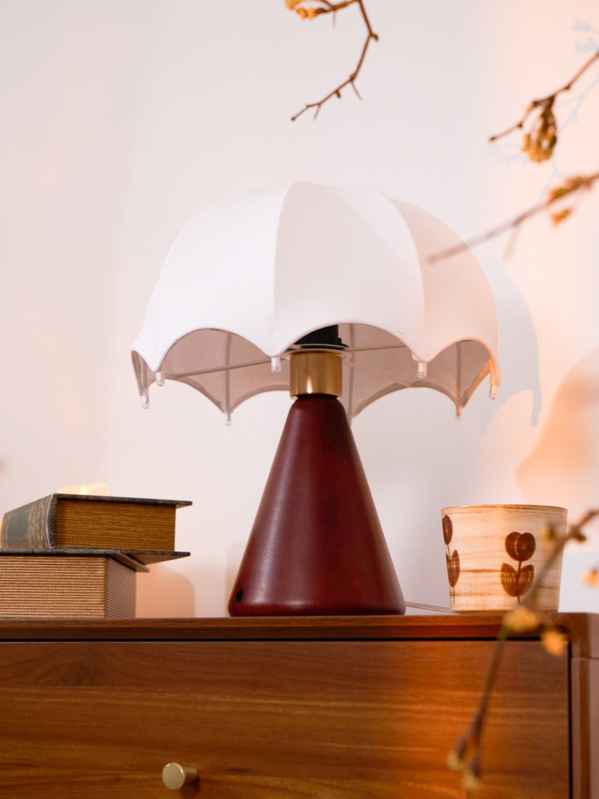 Parasol lámpara de mesa de madera de nogal