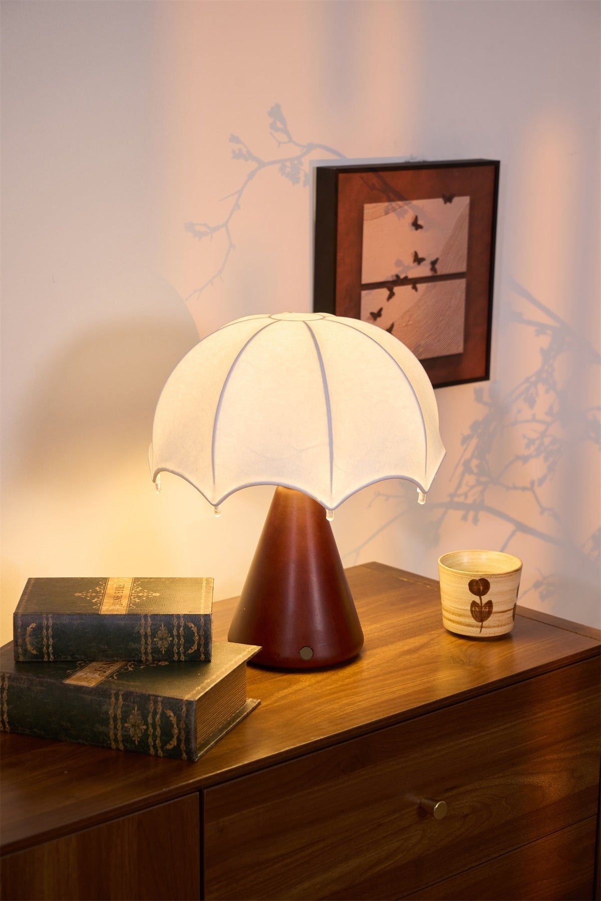 Parasol lámpara de mesa de madera de nogal