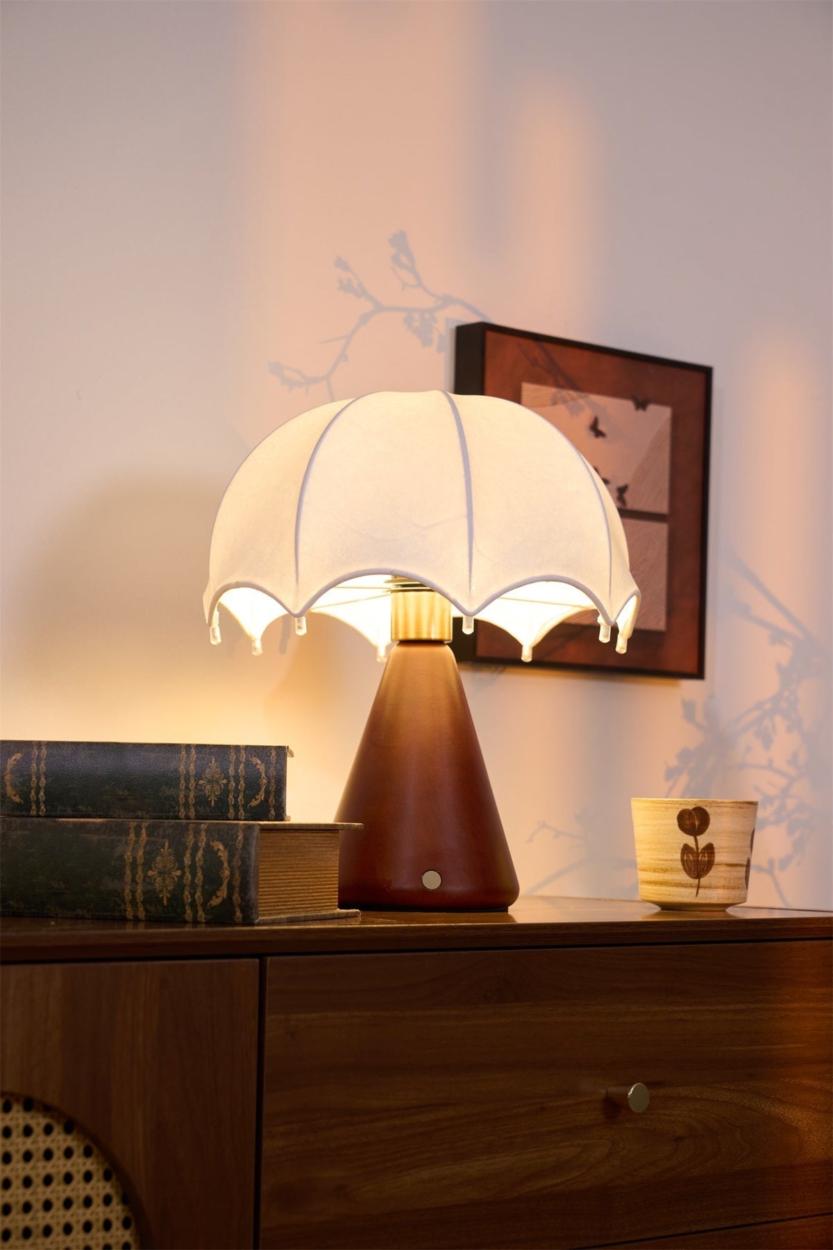 Parasol lámpara de mesa de madera de nogal