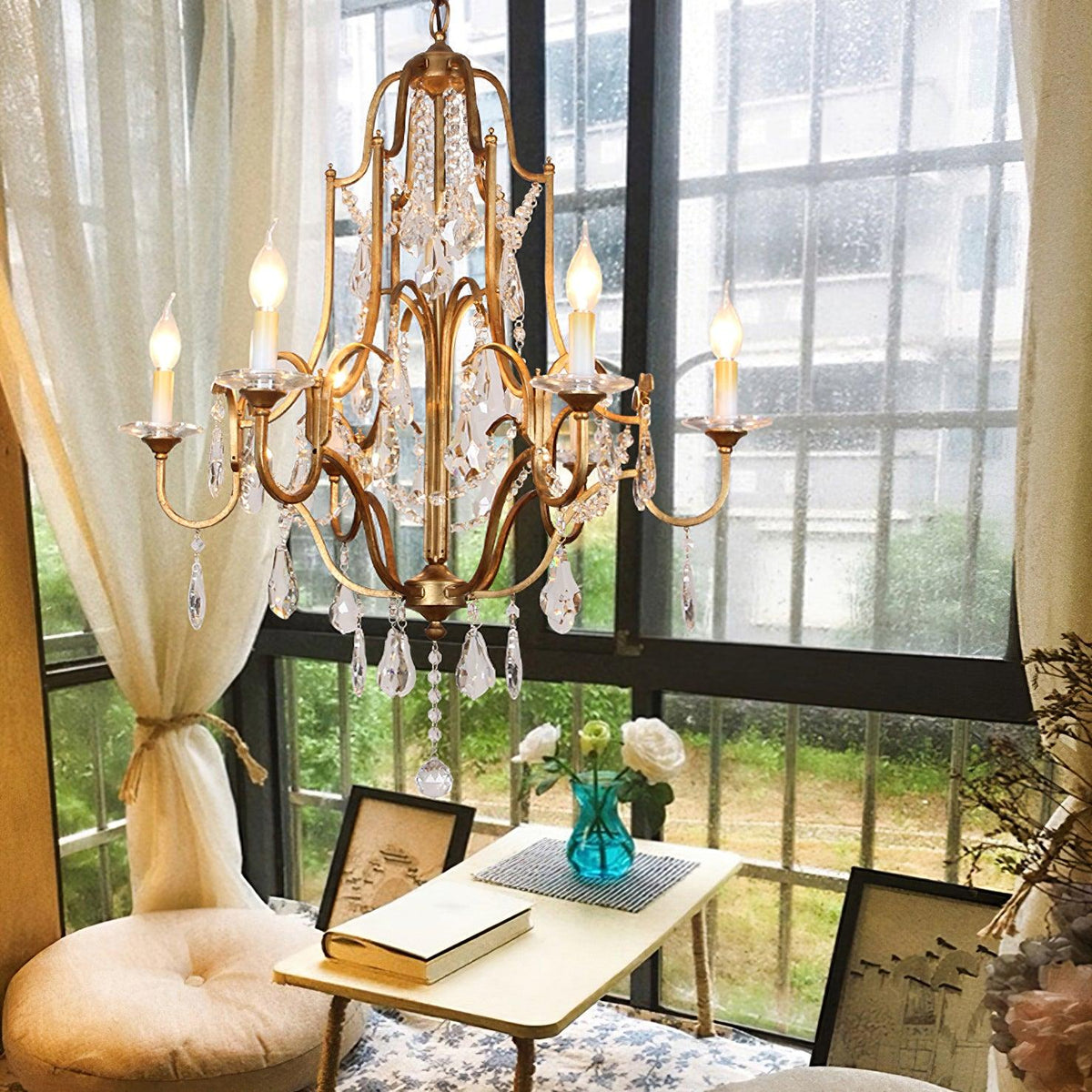 Mirok lámpara de araña de hierro con cristal estilo candelabro vintage