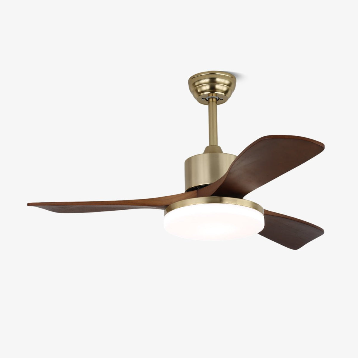 Selora ventilador de techo con luz de latón con hojas de madera