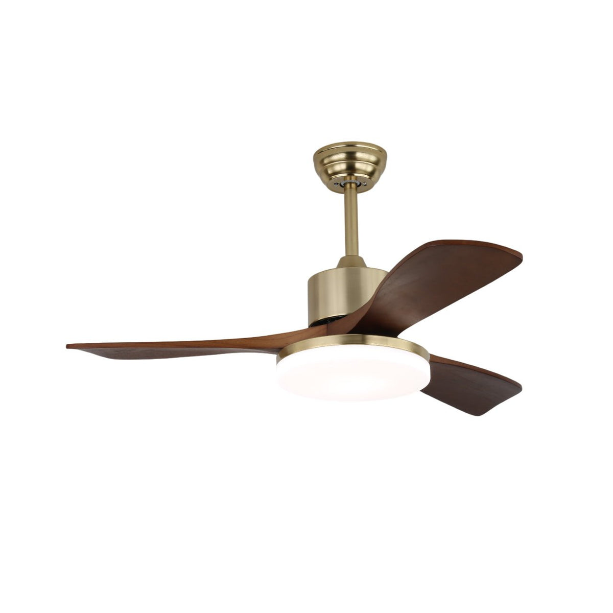 Selora ventilador de techo con luz de latón con hojas de madera