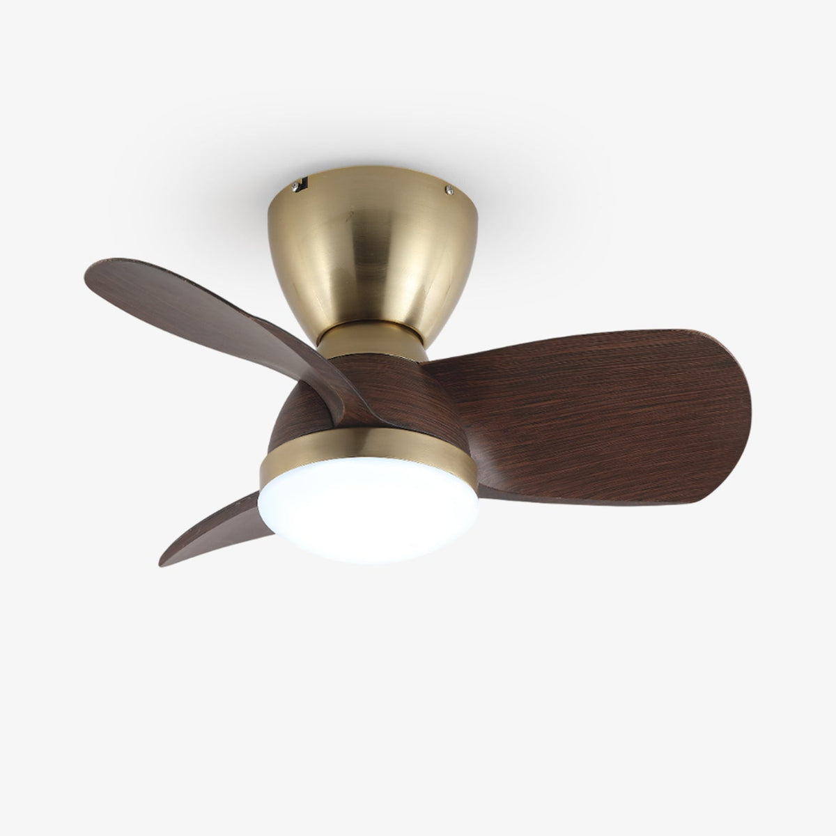 Aldiian ventilador de techo con luz minimalista de latón y madera de nogal