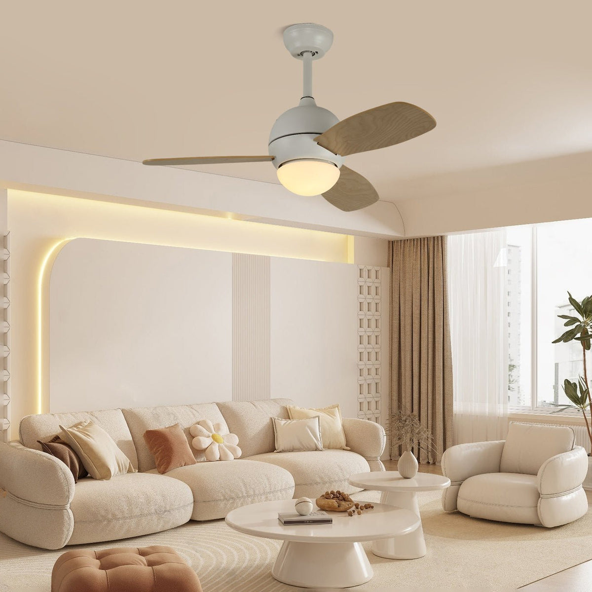 Vevo ventilador de techo con luz minimalista blanco madera