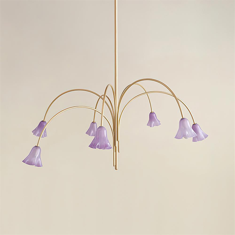 Celerian lámpara de araña con brazos dorados y copas de vidrio en forma de flor