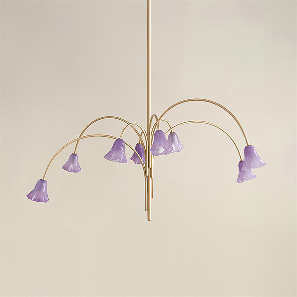 Celerian lámpara de araña con brazos dorados y copas de vidrio en forma de flor