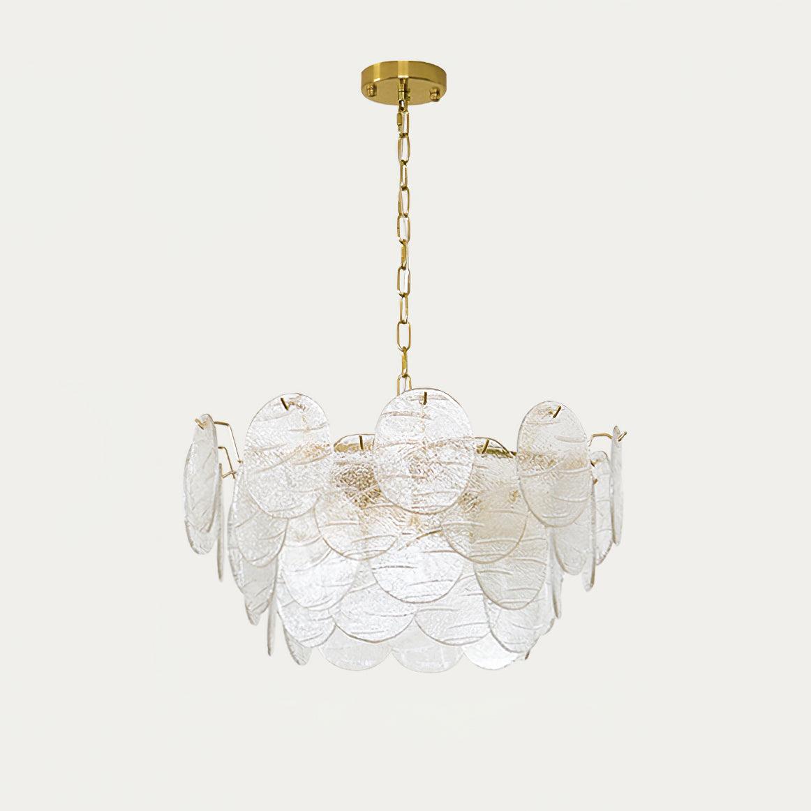 Lámpara de araña de vidrio y metal con acabado dorado estilo victoriano
