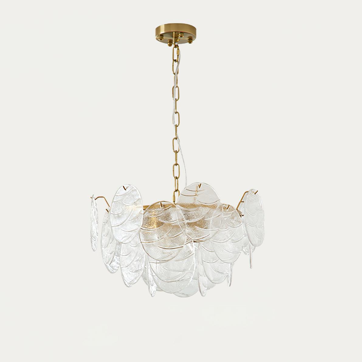 Lámpara de araña de vidrio y metal con acabado dorado estilo victoriano