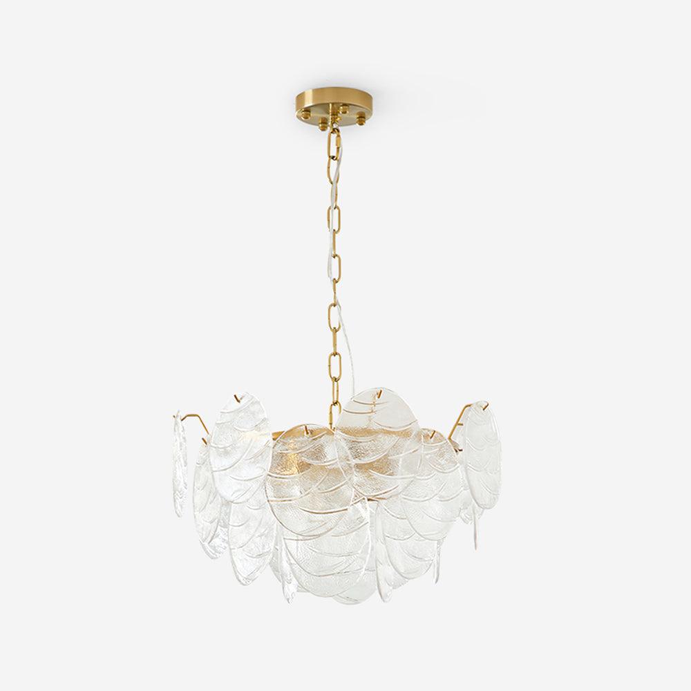 Lámpara de araña de vidrio y metal con acabado dorado estilo victoriano