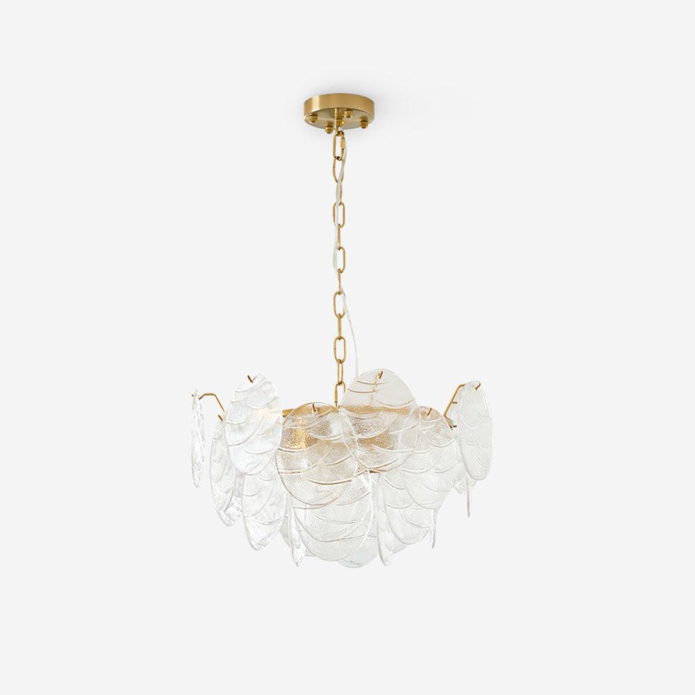 Lámpara de araña de vidrio y metal con acabado dorado estilo victoriano