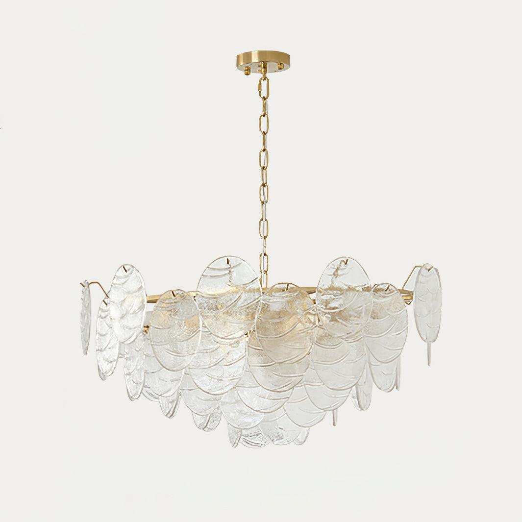 Lámpara de araña de vidrio y metal con acabado dorado estilo victoriano
