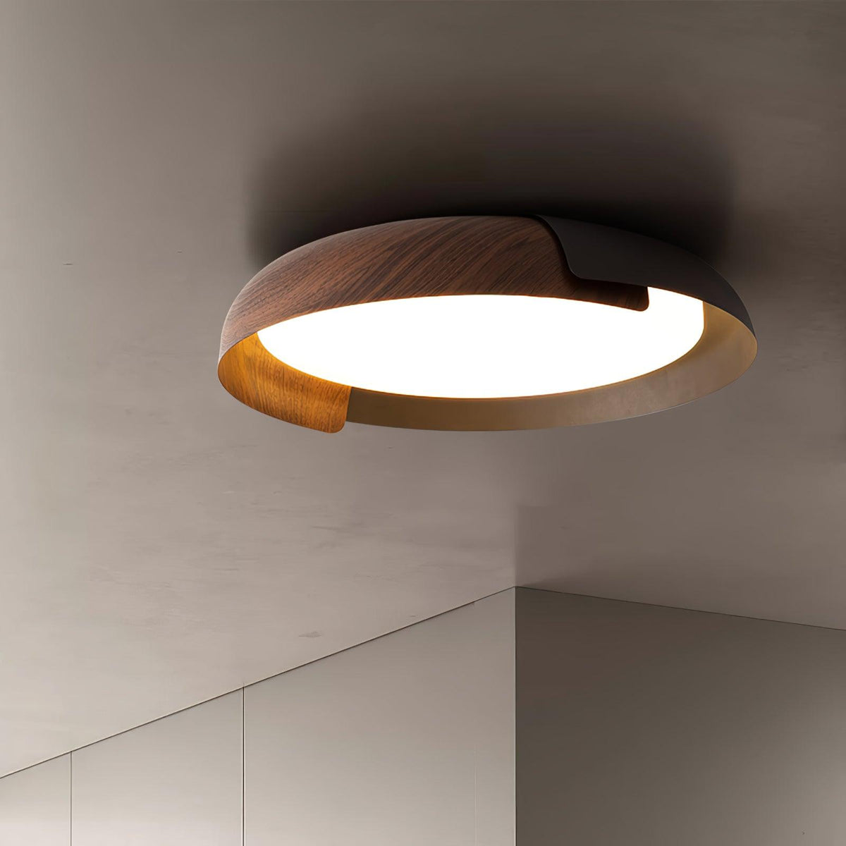 Nomino lámpara de techo redonda de acrílico y madera, estilo minimalista