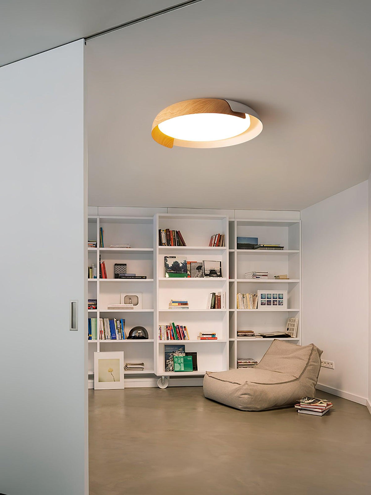 Nomino lámpara de techo redonda de acrílico y madera, estilo minimalista