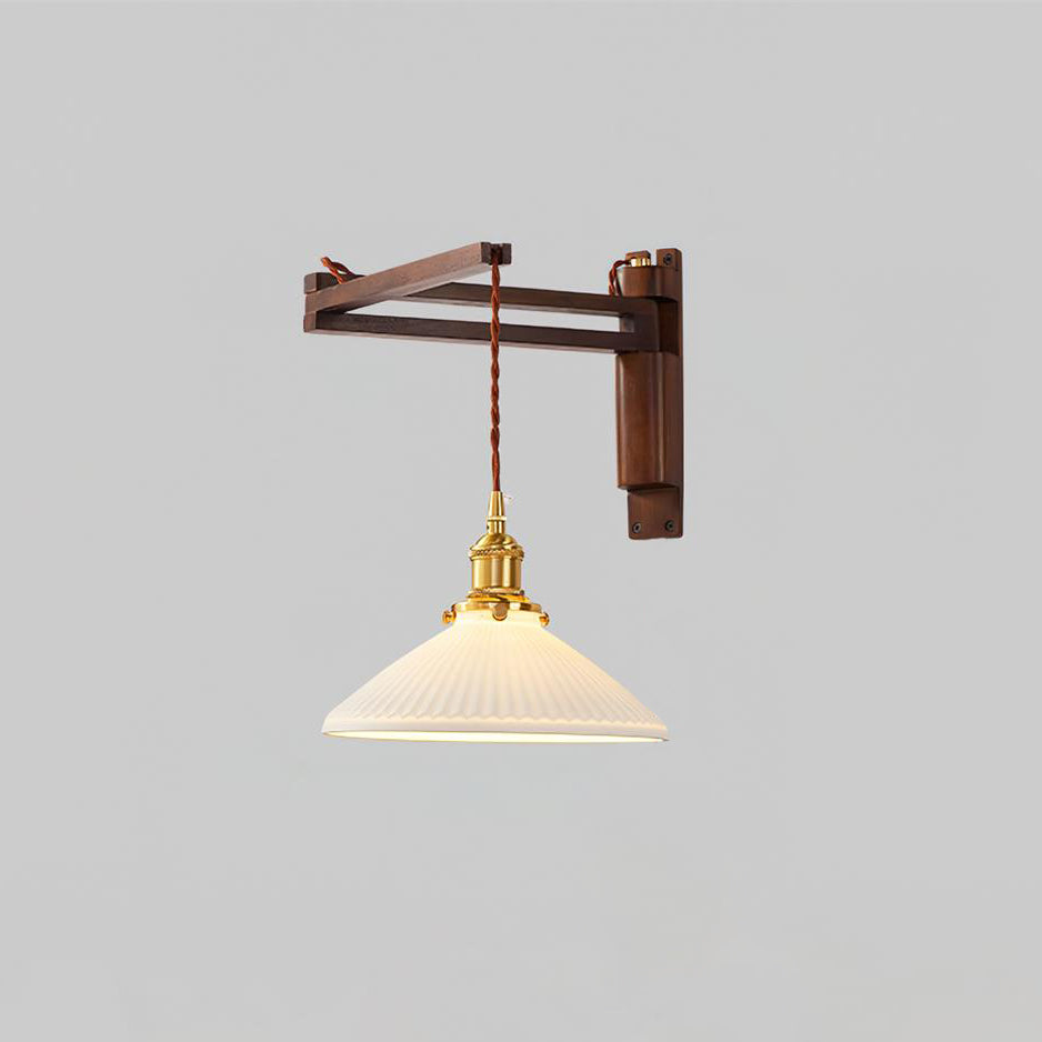 Caleno aplique de pared de madera y vidrio ámbar rústico