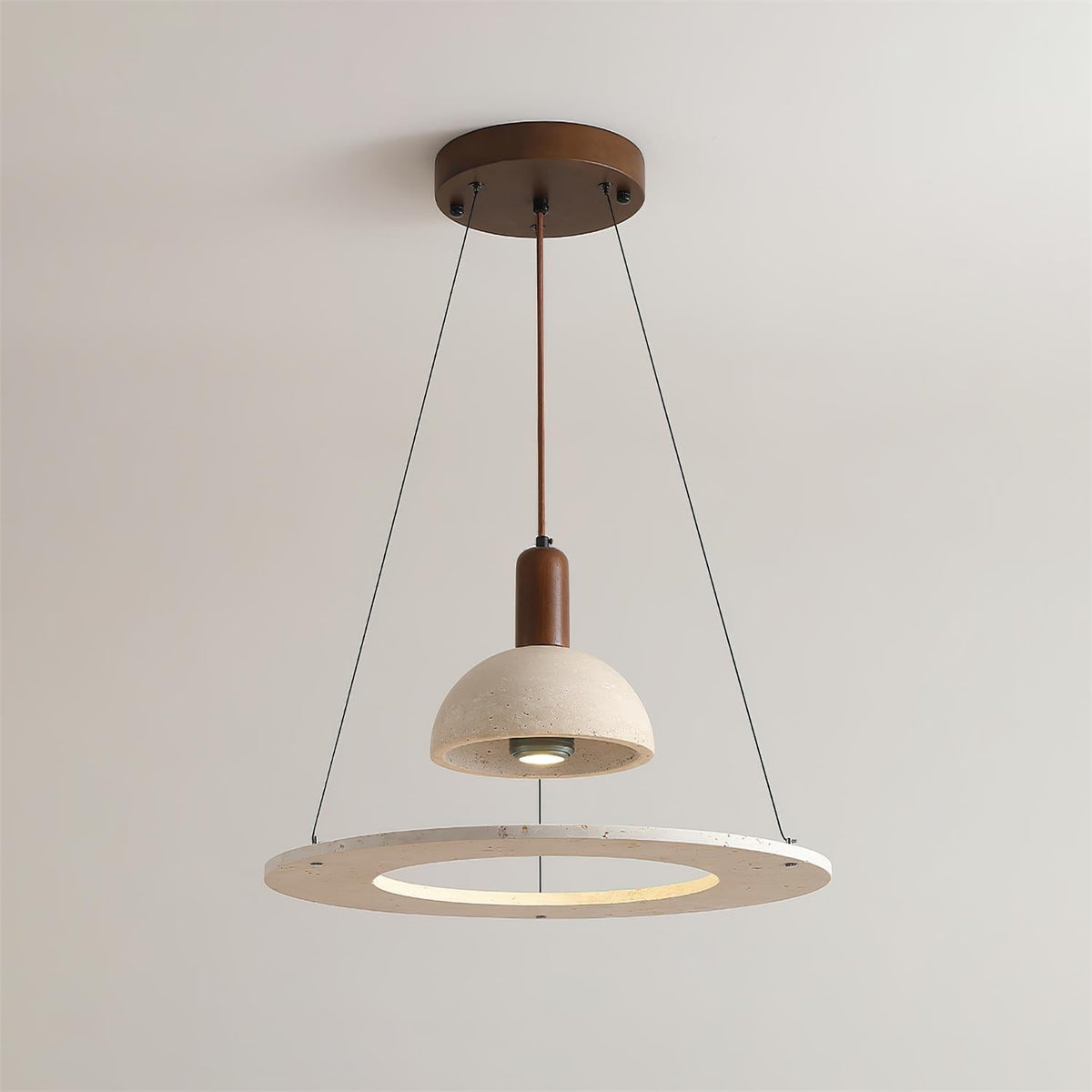 Valenise lámpara colgante cúpula y anillo de travertino