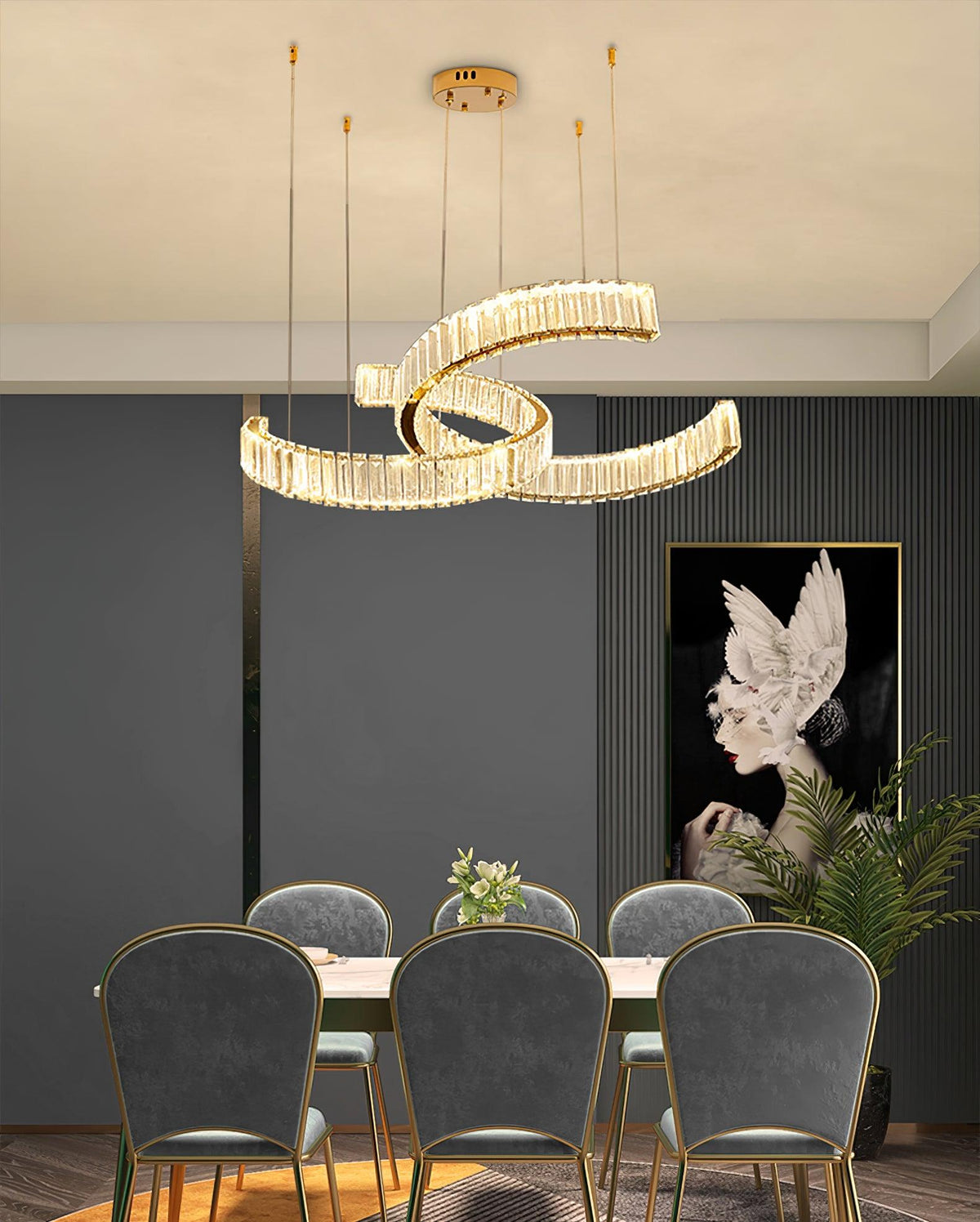 Calo lámpara de araña Spiral cristal dorado Glam