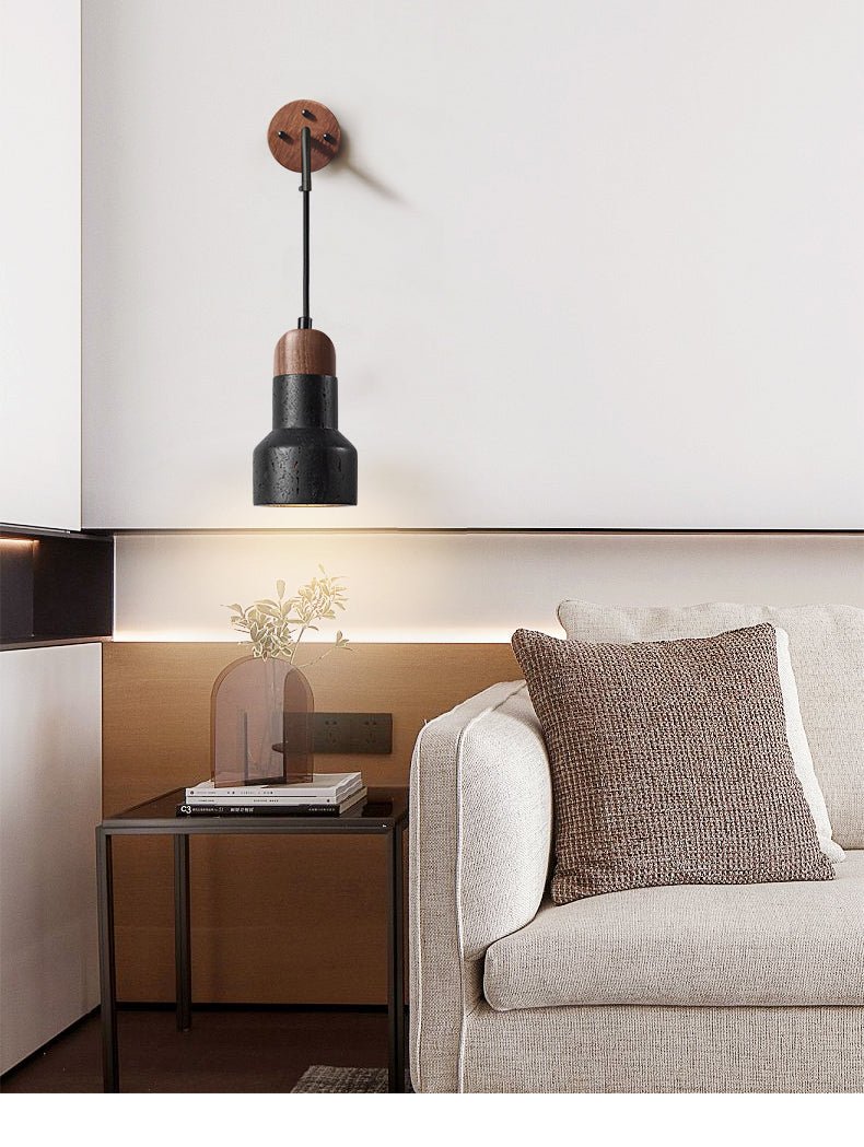 Alcarion aplique de pared vintage negro con cuerda de travertino