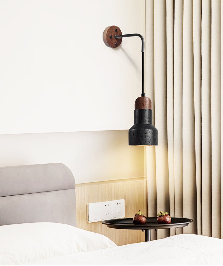 Alcarion aplique de pared vintage negro con cuerda de travertino