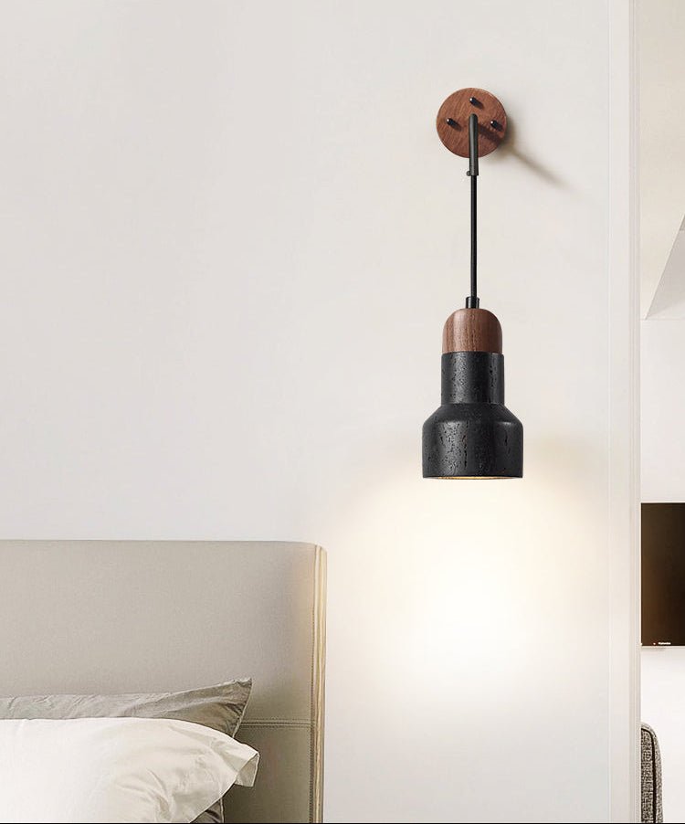 Alcarion aplique de pared vintage negro con cuerda de travertino