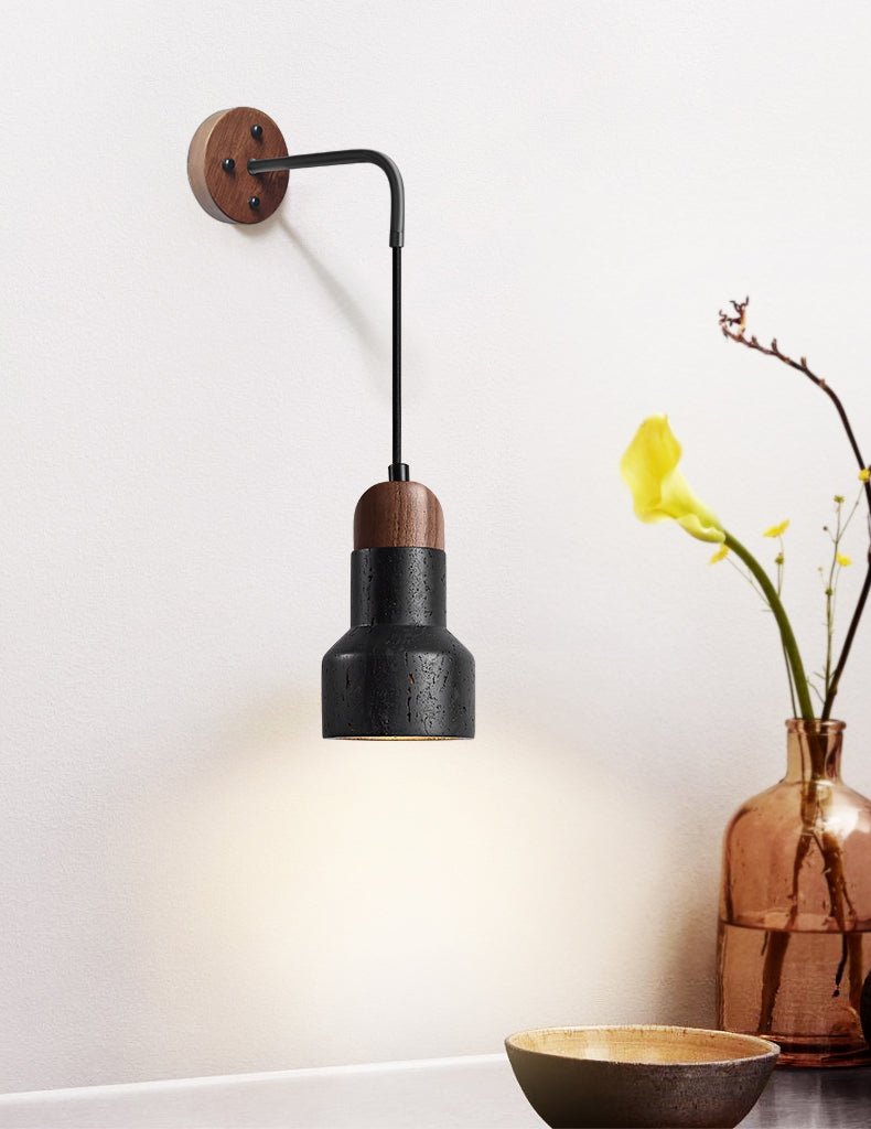 Alcarion aplique de pared vintage negro con cuerda de travertino