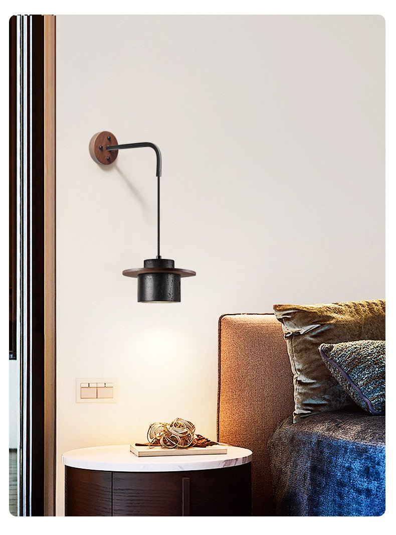 Halyn aplique de pared moderno negro en travertino