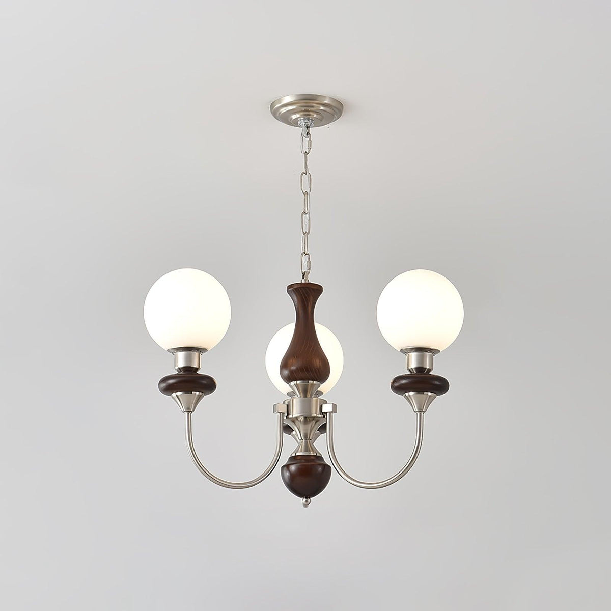 Rinoelle lámpara de araña en latón con nogal y vidrio