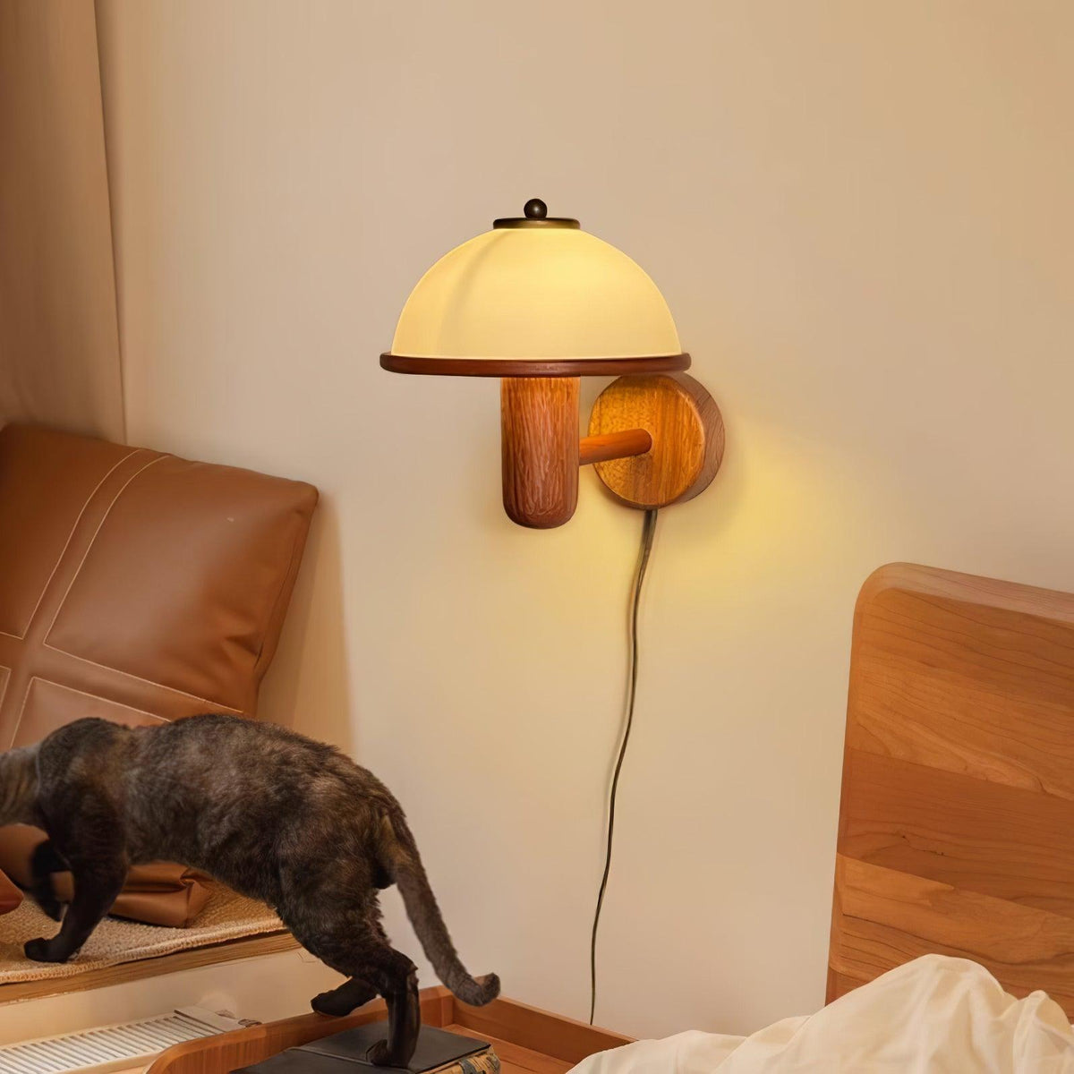 Rinerise aplique de pared tipo seta en madera de roble