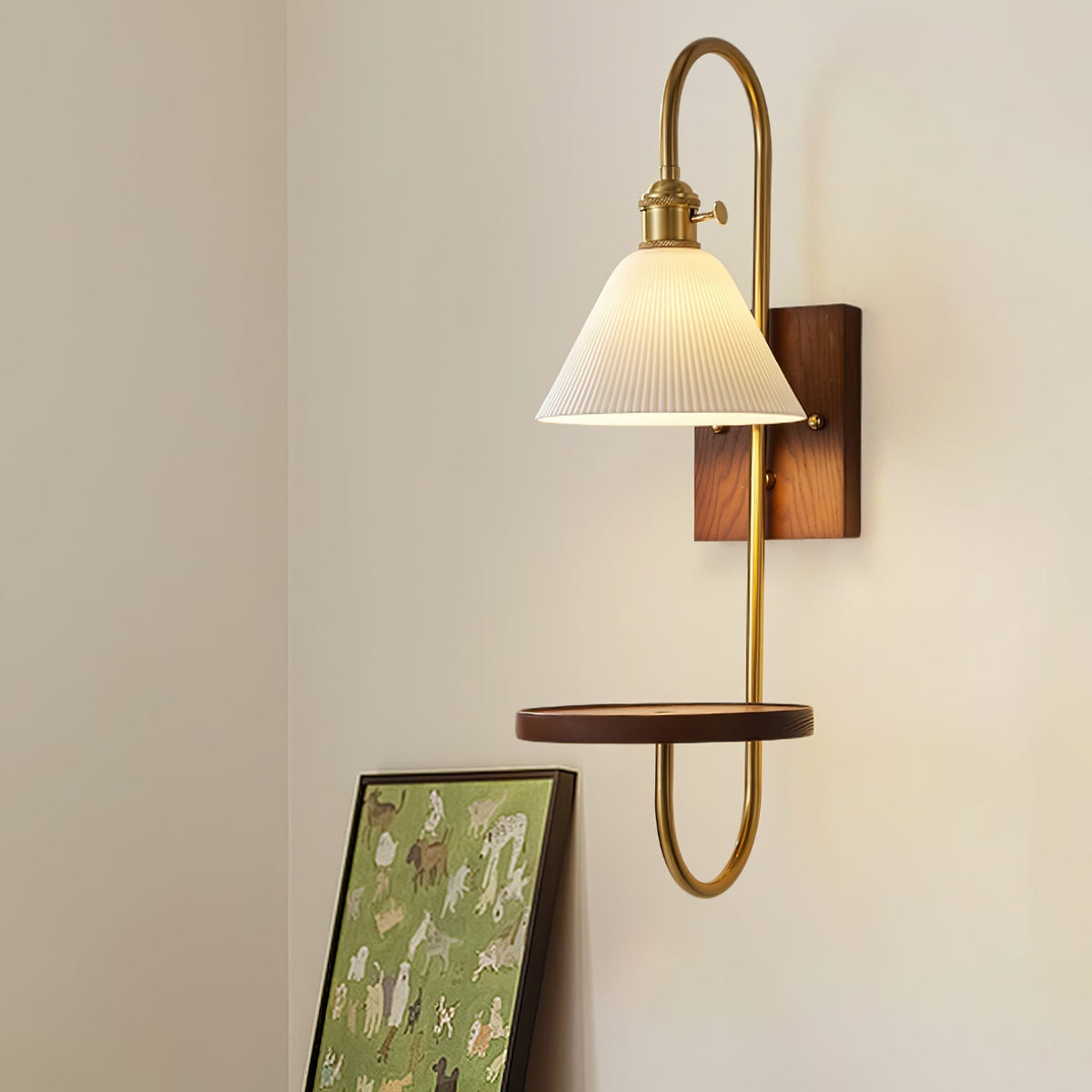 Altheus aplique de pared de estilo nórdico con estantería artística en cerámica y madera de nogal