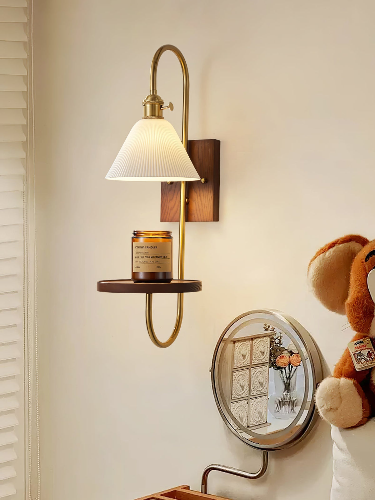 Altheus aplique de pared de estilo nórdico con estantería artística en cerámica y madera de nogal