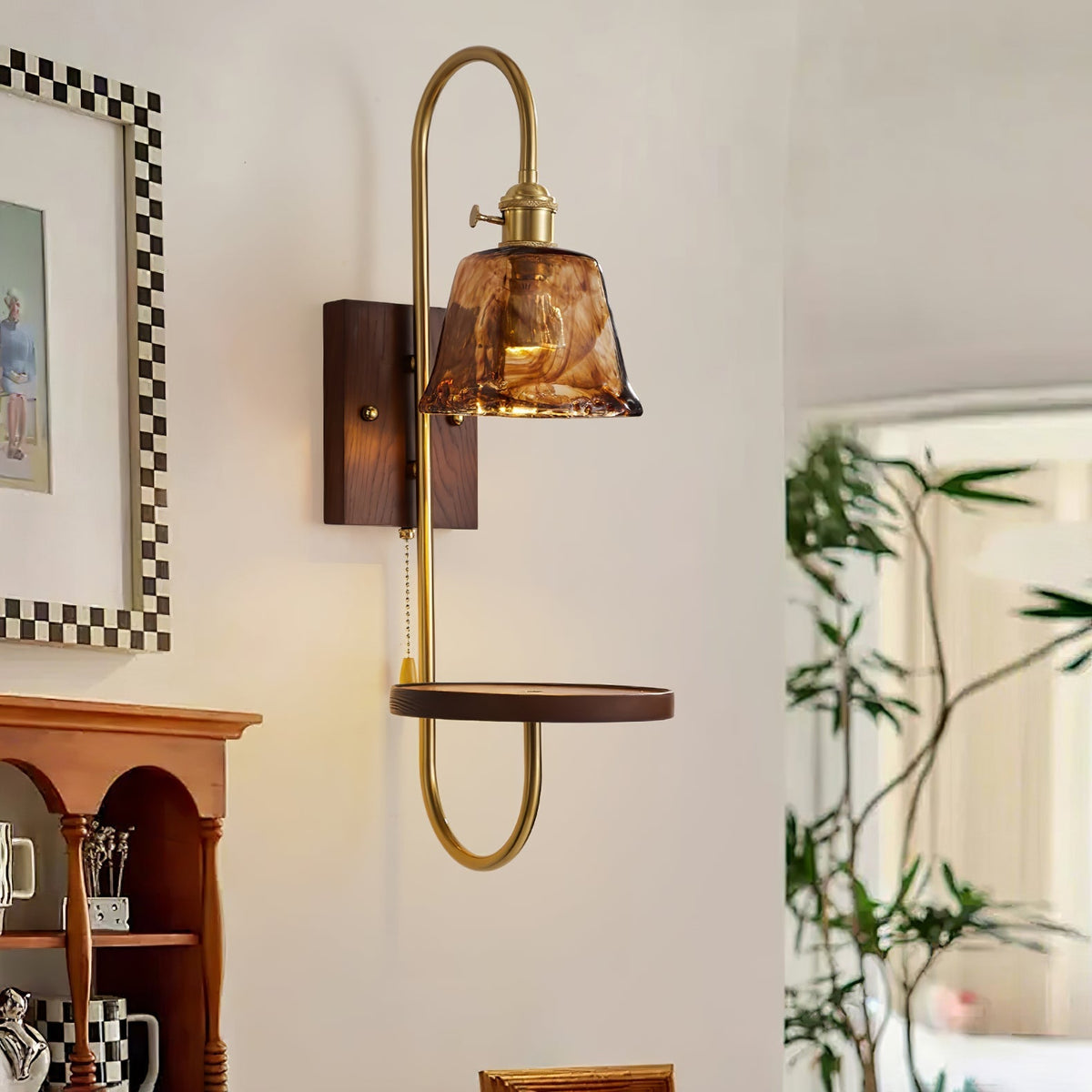 Altheus aplique de pared de estilo nórdico con estantería artística en cerámica y madera de nogal