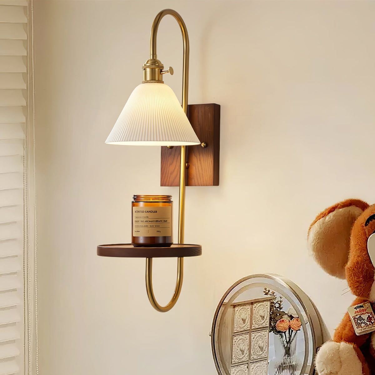 Altheus aplique de pared de estilo nórdico con estantería artística en cerámica y madera de nogal
