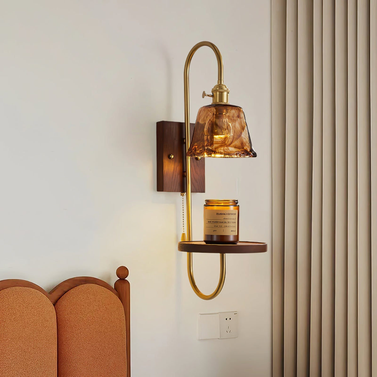 Altheus aplique de pared de estilo nórdico con estantería artística en cerámica y madera de nogal