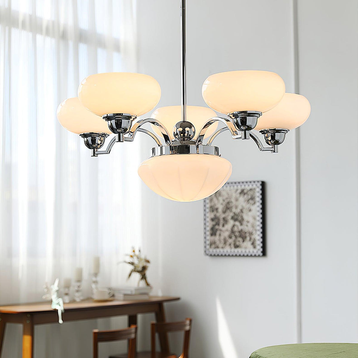 Veliniel lámpara de araña Warre Satin Nickel vidrio Hierro
