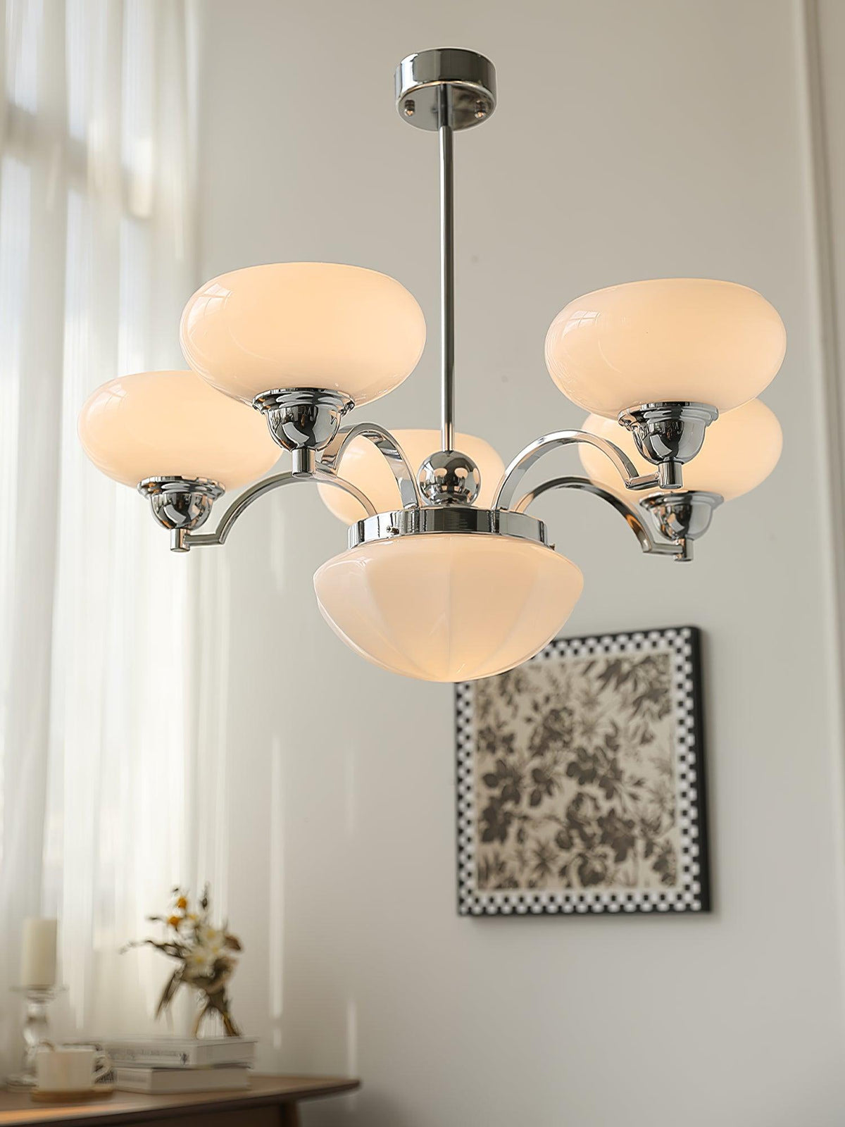 Veliniel lámpara de araña Warre Satin Nickel vidrio Hierro