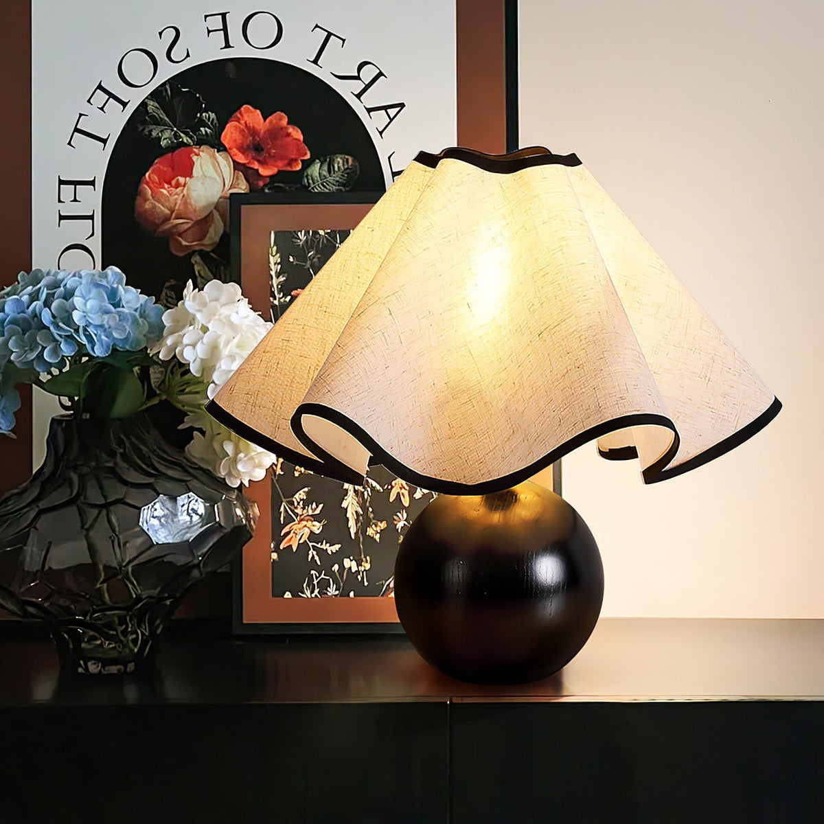 Kalion lámpara de mesa de madera y tejido