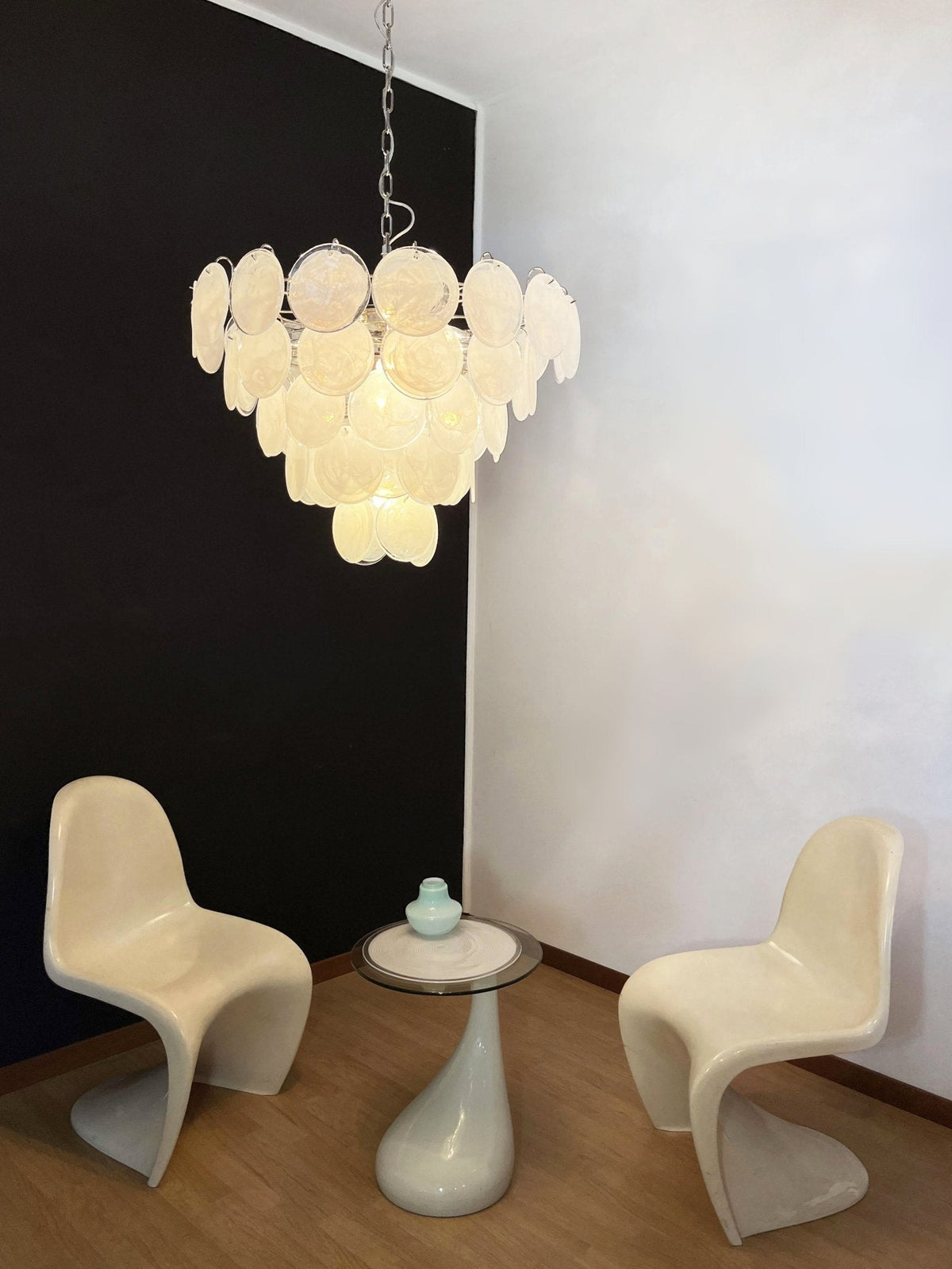 Veloelle lámpara de araña blanca de vidrio Murano disc contemporáneo