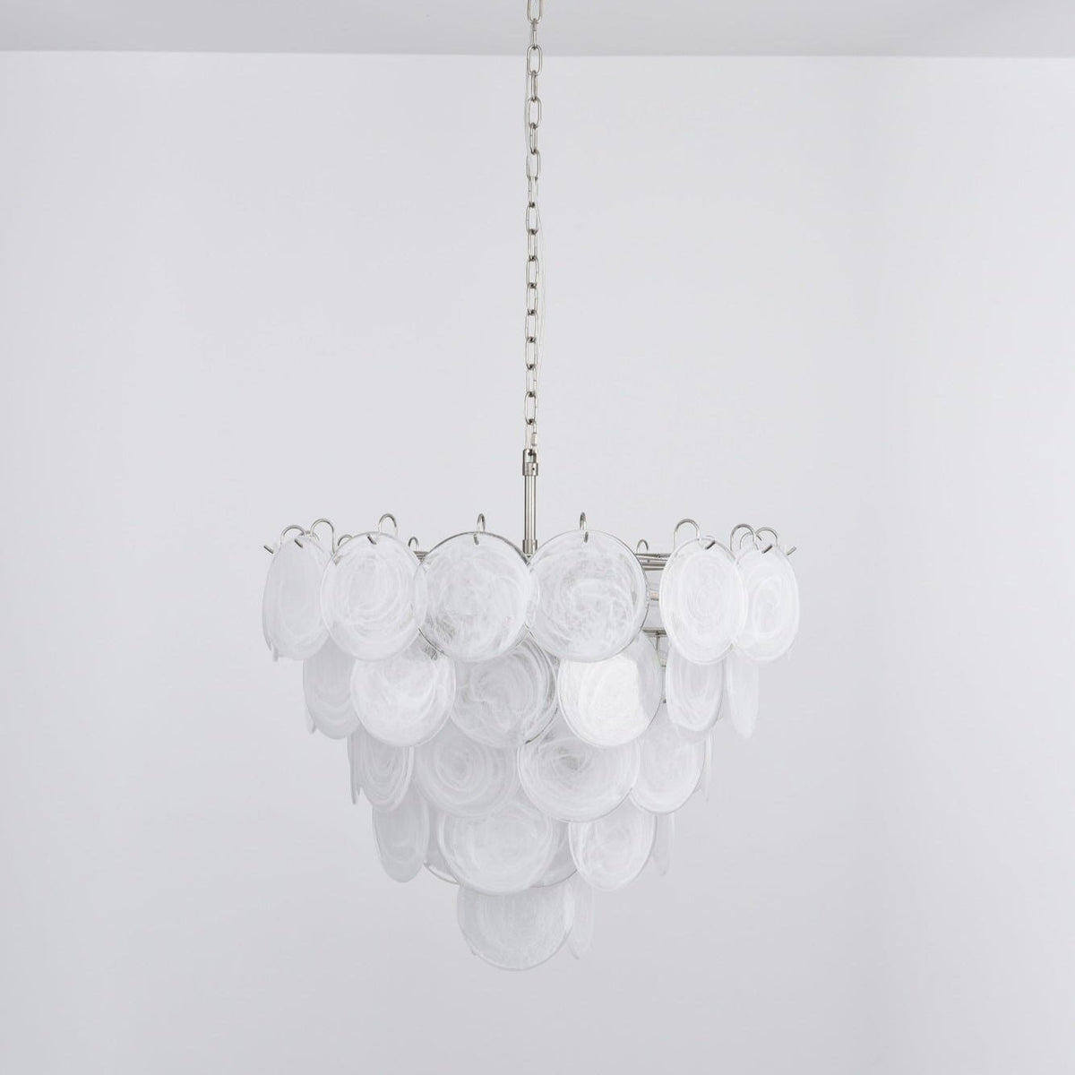 Veloelle lámpara de araña blanca de vidrio Murano disc contemporáneo