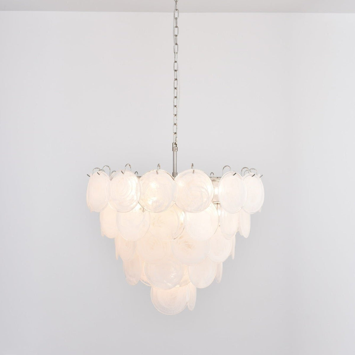 Veloelle lámpara de araña blanca de vidrio Murano disc contemporáneo