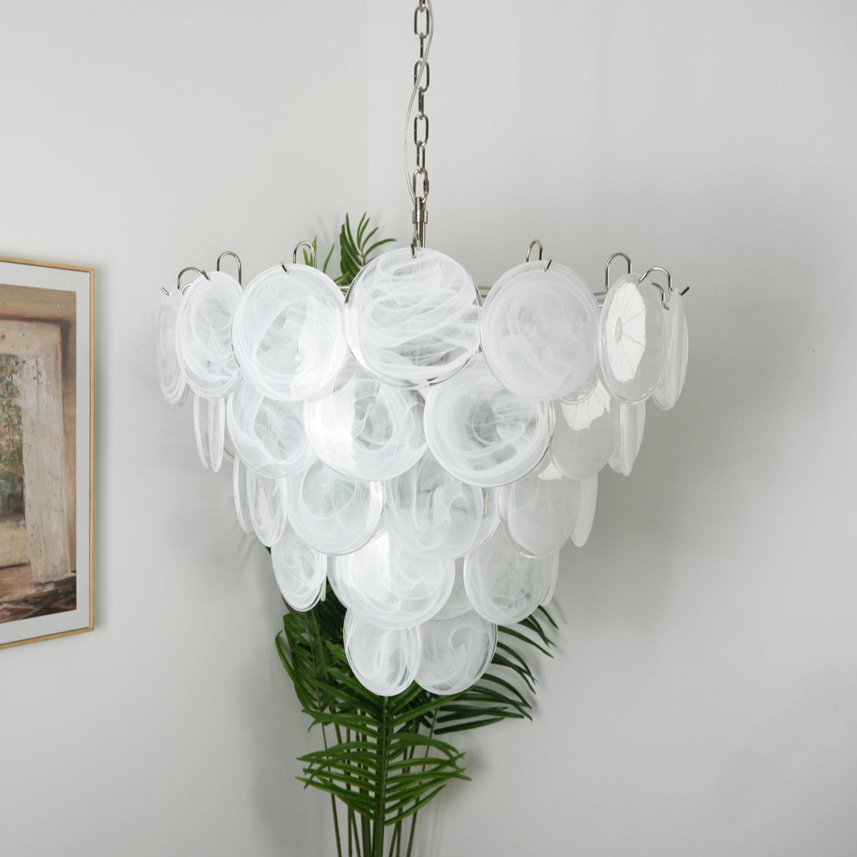 Veloelle lámpara de araña blanca de vidrio Murano disc contemporáneo